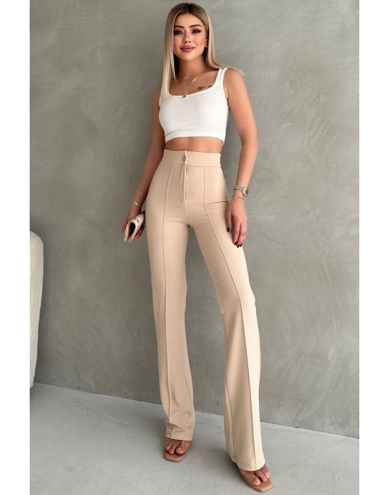 Kadın Büyük Beden Krep Kumaş Likralı Ön Çimalı İspanyol Paça Pantolon