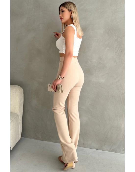 Kadın Büyük Beden Krep Kumaş Likralı Ön Çimalı İspanyol Paça Pantolon