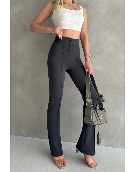 Kadın Büyük Antrasit Beden Krep Kumaş Likralı Ön Çimalı İspanyol Paça Pantolon