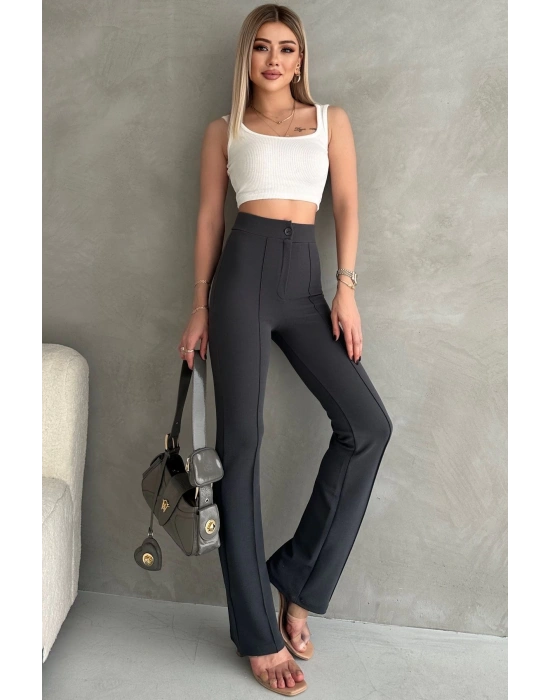 Kadın Büyük Antrasit Beden Krep Kumaş Likralı Ön Çimalı İspanyol Paça Pantolon