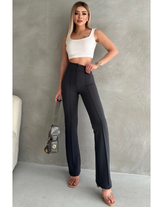 Kadın Büyük Antrasit Beden Krep Kumaş Likralı Ön Çimalı İspanyol Paça Pantolon