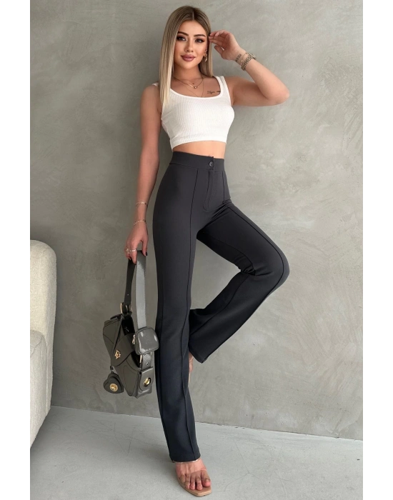 Kadın Büyük Antrasit Beden Krep Kumaş Likralı Ön Çimalı İspanyol Paça Pantolon