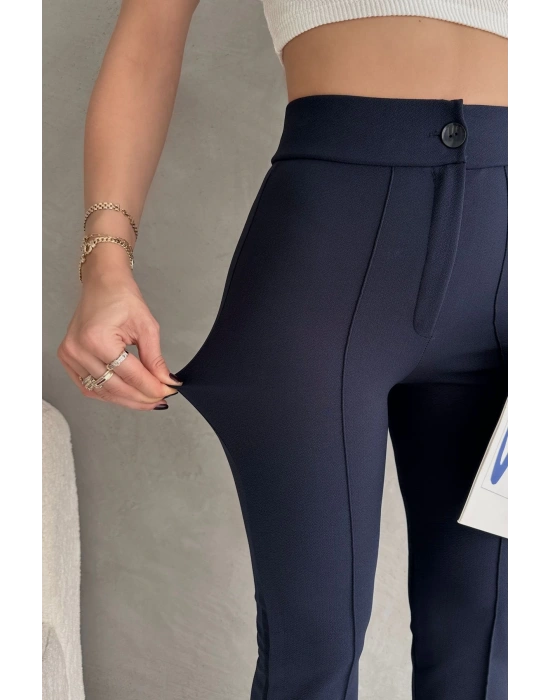 Kadın Lacivert Büyük Beden Krep Kumaş Likralı Ön Çimalı İspanyol Paça Pantolon