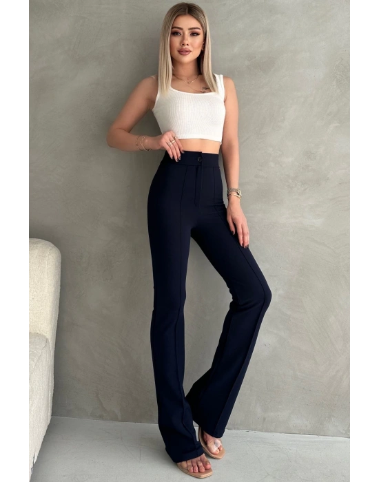 Kadın Lacivert Büyük Beden Krep Kumaş Likralı Ön Çimalı İspanyol Paça Pantolon