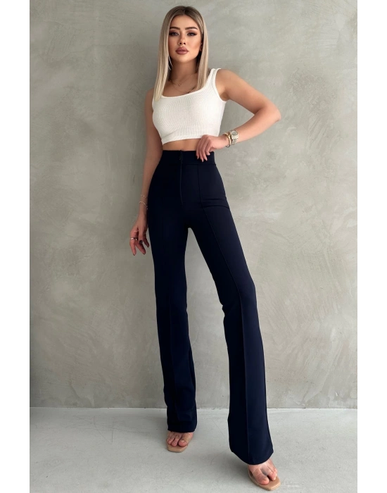 Kadın Lacivert Büyük Beden Krep Kumaş Likralı Ön Çimalı İspanyol Paça Pantolon