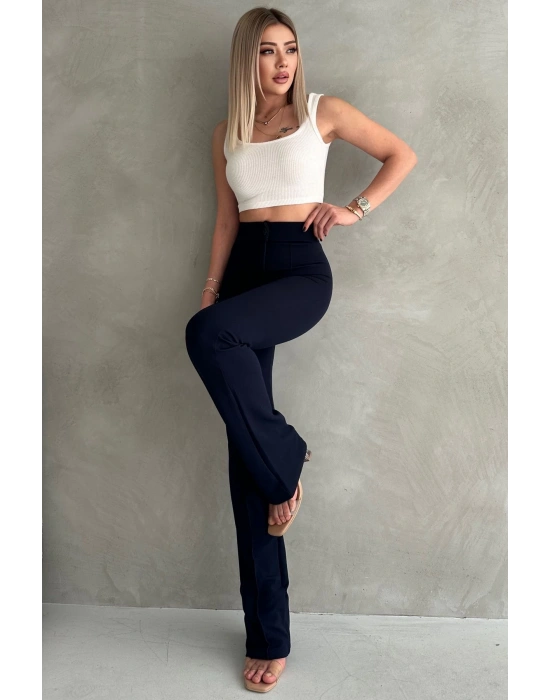 Kadın Lacivert Büyük Beden Krep Kumaş Likralı Ön Çimalı İspanyol Paça Pantolon