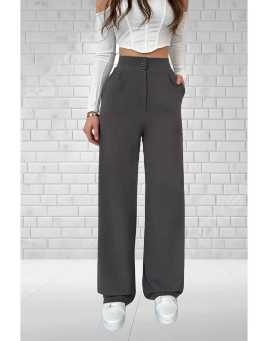 Kadın Antrasit Yüksek Bel Krep Kumaş Likralı Palazzo Pantolon