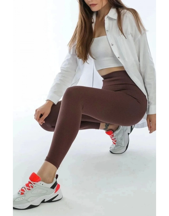 Kadın Kahverengi Yüksek Bel Toparlayıcı  Ve Sıkılaştırıcı Tayt Yüksek Kalite Spor Ve Günlük Kullanım