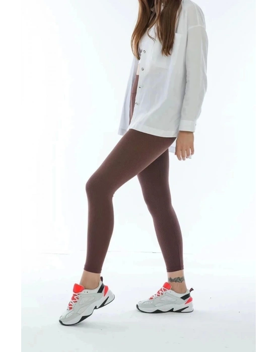 Kadın Kahverengi Yüksek Bel Toparlayıcı  Ve Sıkılaştırıcı Tayt Yüksek Kalite Spor Ve Günlük Kullanım