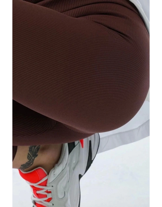 Kadın Kahverengi Yüksek Bel Toparlayıcı  Ve Sıkılaştırıcı Tayt Yüksek Kalite Spor Ve Günlük Kullanım