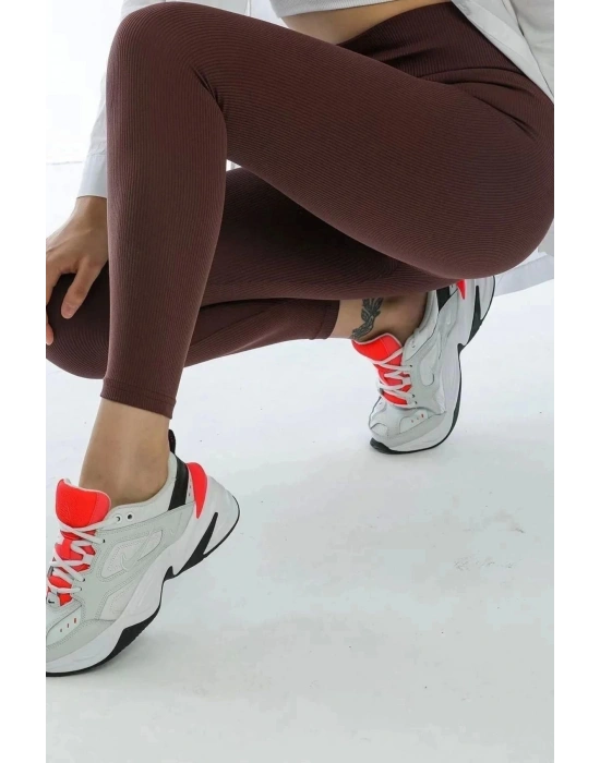 Kadın Kahverengi Yüksek Bel Toparlayıcı  Ve Sıkılaştırıcı Tayt Yüksek Kalite Spor Ve Günlük Kullanım