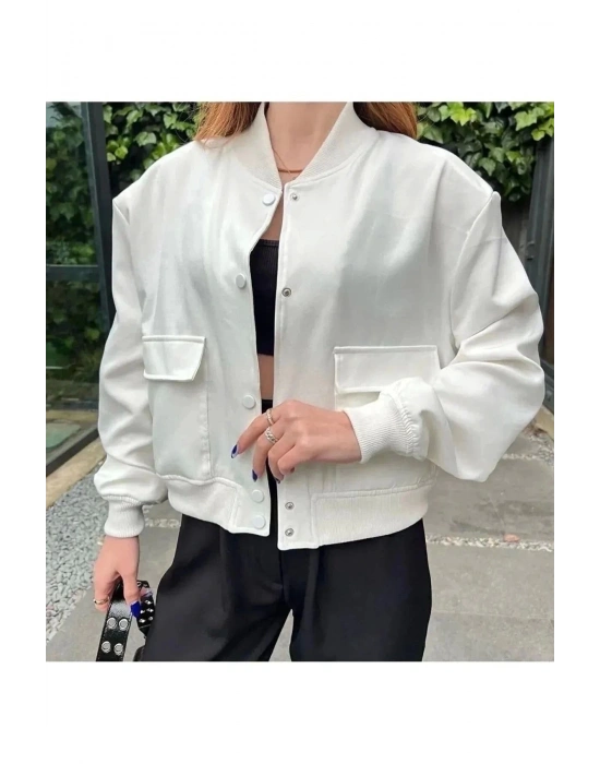 Kadın Beyaz Butik Mevsimlik Bomber Ceket