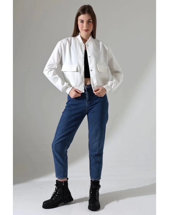 Kadın Beyaz Butik Mevsimlik Bomber Ceket