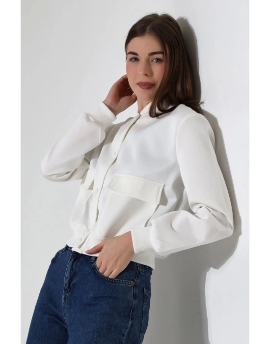 Kadın Beyaz Butik Mevsimlik Bomber Ceket