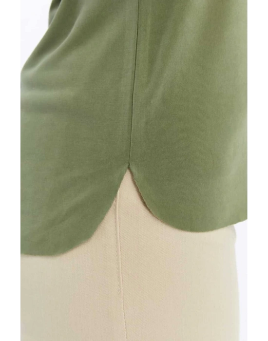 Kadın Yeşil V Yaka Cupra Modal Kumaş Kısa Kollu T-shırt