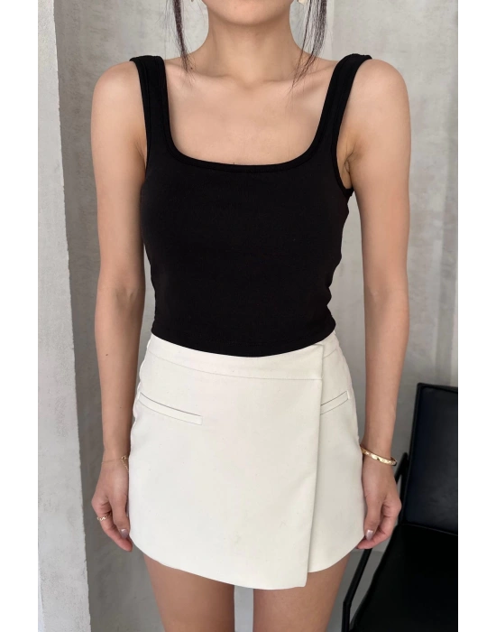 Kadın Siyah Askılı Gloplu Südyenli Crop Atlet