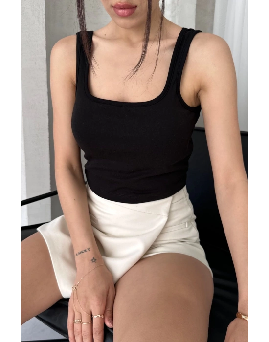 Kadın Siyah Askılı Gloplu Südyenli Crop Atlet