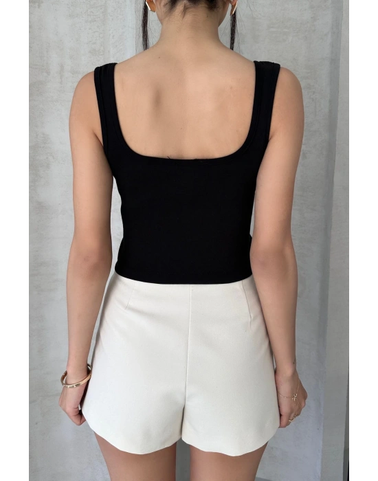 Kadın Siyah Askılı Gloplu Südyenli Crop Atlet