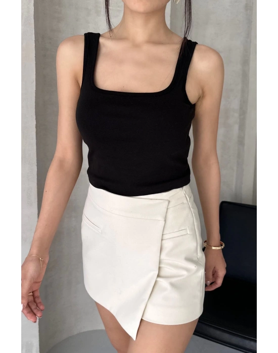 Kadın Siyah Askılı Gloplu Südyenli Crop Atlet