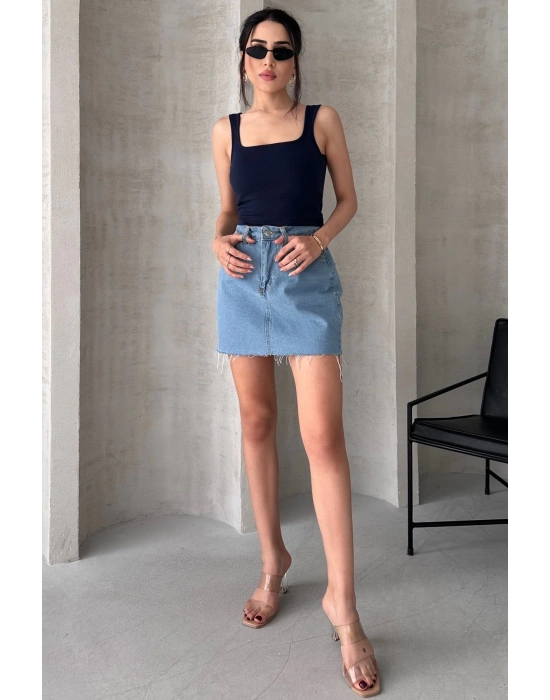 Kadın Lacivert Askılı Gloplu Südyenli Crop Atlet