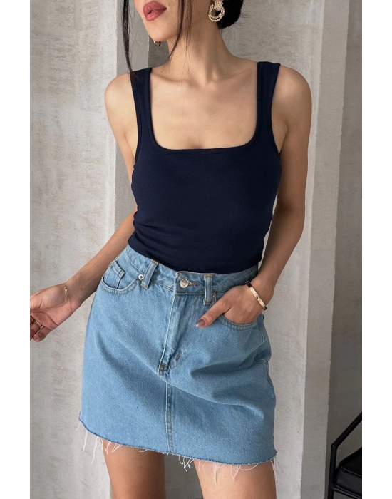 Kadın Lacivert Askılı Gloplu Südyenli Crop Atlet