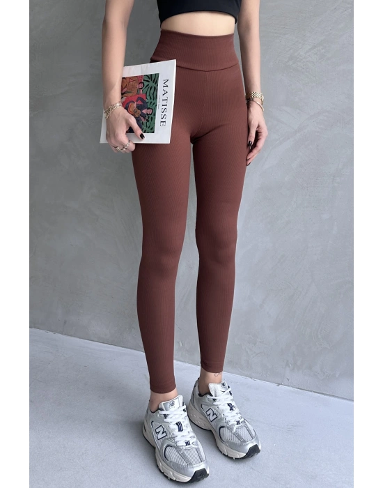 Kadın Kahverengi Yüksek Bel Toparlayıcı Ve Sıkılaştırıcı Tayt Yüksek Kalite Spor Ve Günlük Kullanım