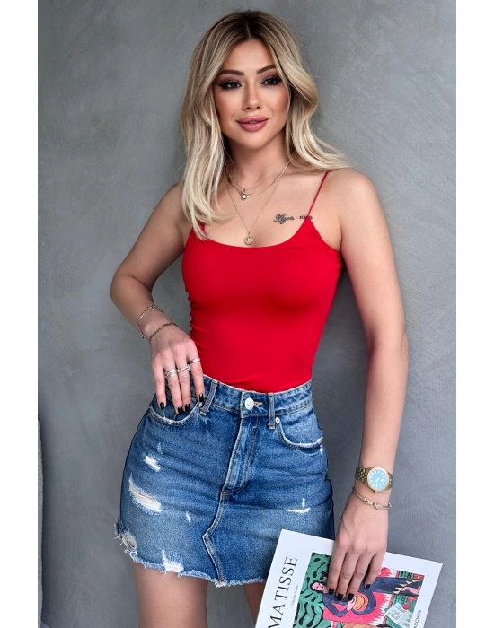 Kadın Kırmızı İp Askılı Büstiyer Crop