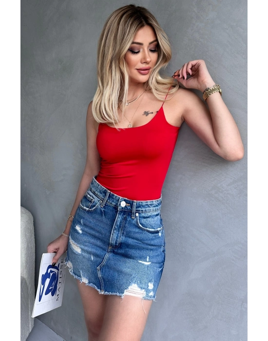 Kadın Kırmızı İp Askılı Büstiyer Crop