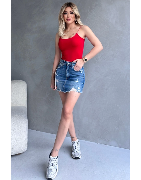 Kadın Kırmızı İp Askılı Büstiyer Crop