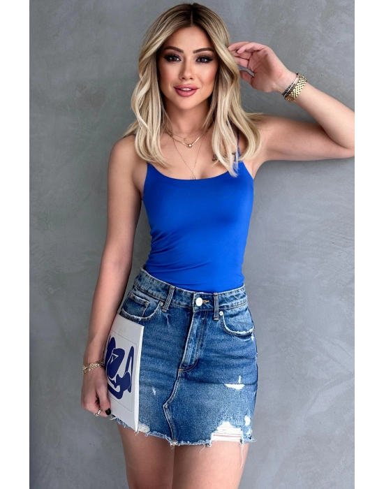 Kadın Mavi Ip Askılı Büstiyer Crop