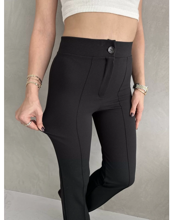 Kadın Siyah Büyük Beden Krep Kumaş Likralı Ön Çimalı İspanyol Paça Pantolon