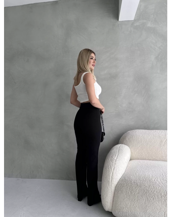 Kadın Siyah Büyük Beden Krep Kumaş Likralı Ön Çimalı İspanyol Paça Pantolon