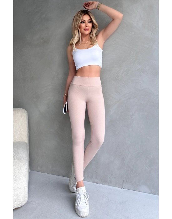 Kadın Bej Yüksek Bel Toparlayıcı Tayt Yüksek Kalite Spor Ve Günlük