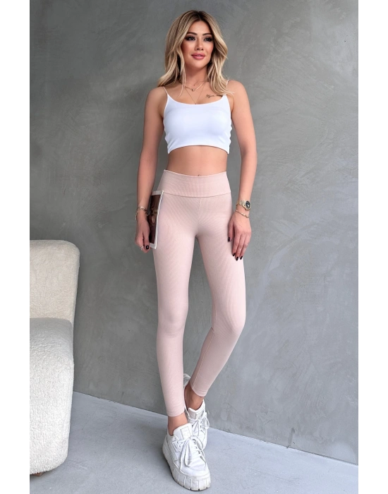 Kadın Bej Yüksek Bel Toparlayıcı Tayt Yüksek Kalite Spor Ve Günlük