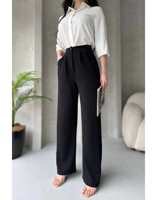 Lima Siyah Palazzo Pantolon Çımalı Oversize Kesim