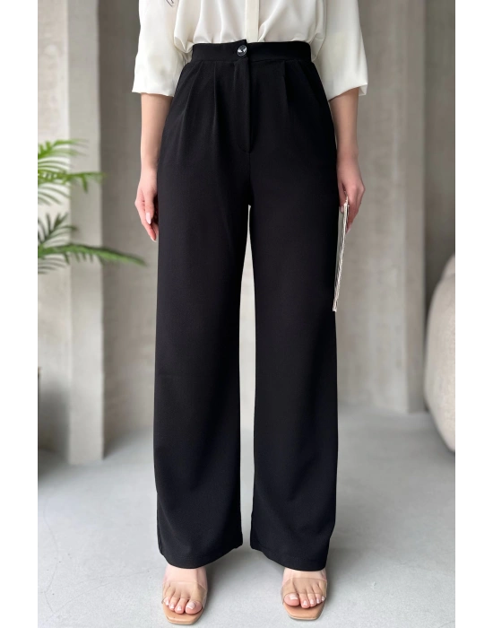 Lima Siyah Palazzo Pantolon Çımalı Oversize Kesim