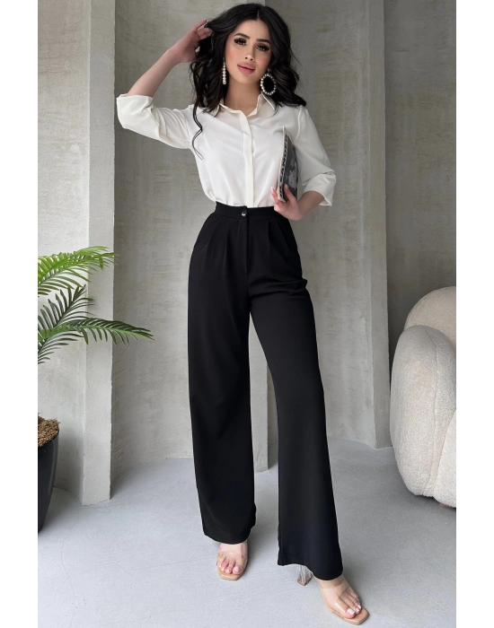 Lima Siyah Palazzo Pantolon Çımalı Oversize Kesim