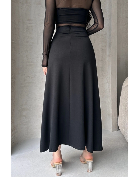 Siyah Puf Scuba Kadın Kloş Etek Beli Lastikli