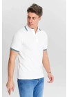 Erkek Beyaz %100 Pamuk Serin Tutan Fit Polo Yaka T-shirt