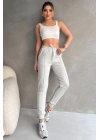 Kadın Paçası Lastikli Vücuda Oturan Gri Melanj Fit Jogger Eşofman Altı