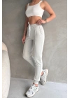 Kadın Paçası Lastikli Vücuda Oturan Gri Melanj Fit Jogger Eşofman Altı