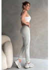 Kadın Paçası Lastikli Vücuda Oturan Gri Melanj Fit Jogger Eşofman Altı