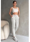 Kadın Paçası Lastikli Vücuda Oturan Gri Melanj Fit Jogger Eşofman Altı