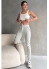 Kadın Paçası Lastikli Vücuda Oturan Gri Melanj Fit Jogger Eşofman Altı