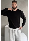 Erkek Siyah Reglan Kol 3 Iplik Sweatshirt