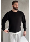 Erkek Siyah Reglan Kol 3 Iplik Sweatshirt
