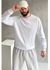 Erkek Beyaz Reglan Kol 3 Iplik Sweatshirt