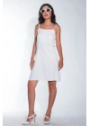 Yazlık Ayarlanabilir İp Askılı Yumuşak Örme Kumaş Beyaz Mini Elbise