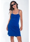 Yazlık Ayarlanabilir İp Askılı Yumuşak İnterlok Kumaş Lacivert Mini Elbise