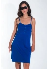 Yazlık Ayarlanabilir İp Askılı Yumuşak İnterlok Kumaş Lacivert Mini Elbise